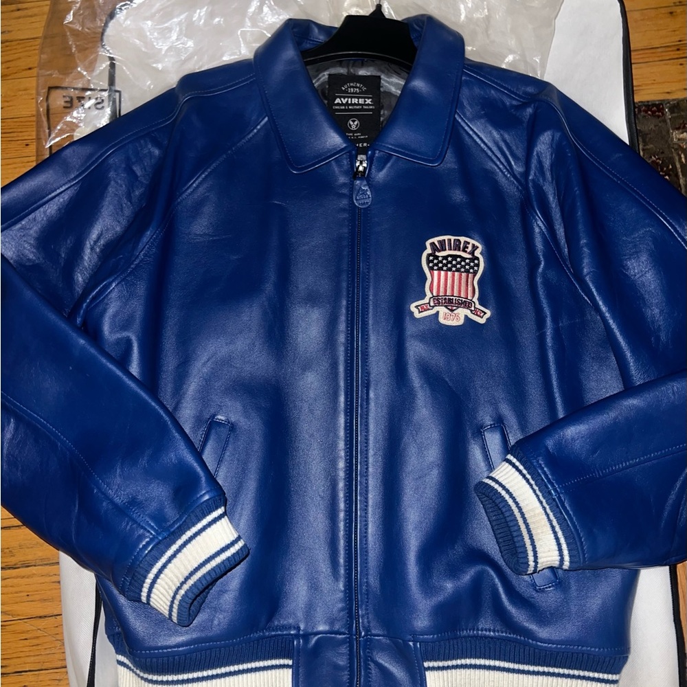 Avirex Blue Bomber Jacket with Ribbed Collar and Cuffs